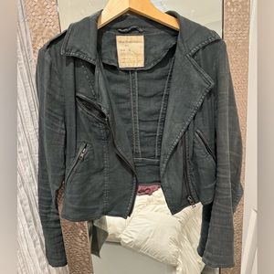 Free People Linen Crop Moto Jacket